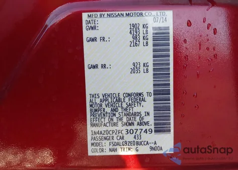 2015 Nissan Leaf Sl из США, поврежденный, VIN 1N4AZ0CP2FC307749